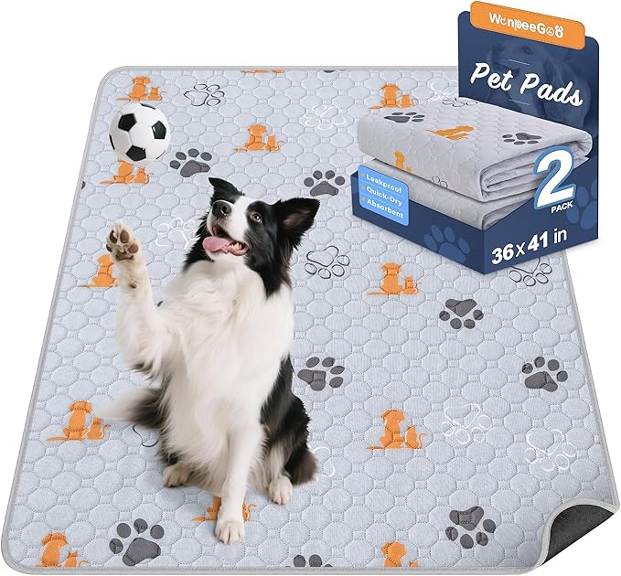 WanpeeGoo Washable Pee Pads for Dogs, Waterproof, 36 x 41 in, 2 Pack, Orng | Super Absorbent, Waterproof and Non-Slip; Washable, Reusable Dog Pads for Crates, Playpens, Floors, Furniture and Travel