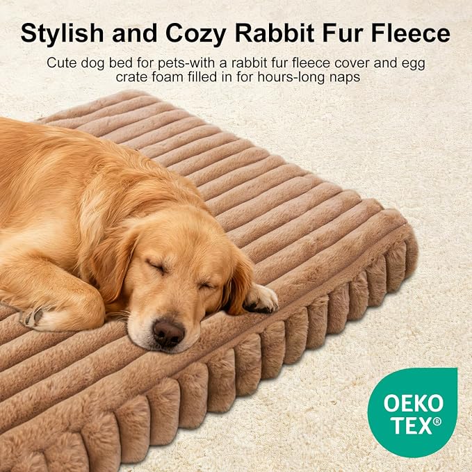 Dog Crate Bed 28.7"x20.8" | Flat Dog Crate Bed Waterproof for Large Meduim Dogs Pet Beds with Plush Removable Washable Cover Anti Slip Bottom for Indoor