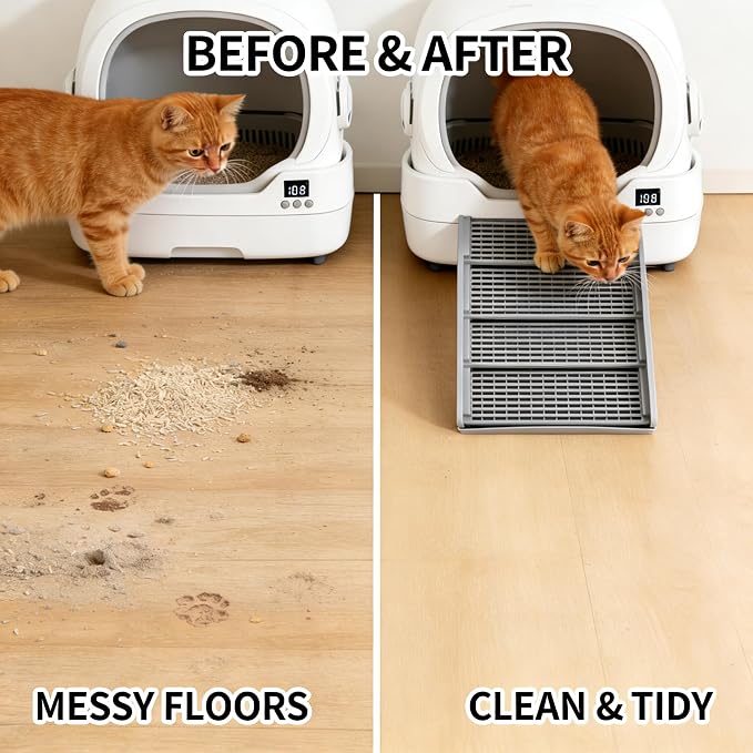 Cat Litter Box Step Ramp with Litter Catcher Adjustable Litter Trapping Cat Stairs Non-Slip Trapping Mat for Kittens and Senior Cats, Washable (Gray, Large)