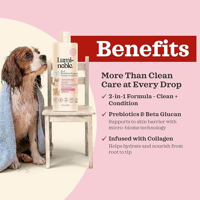 2in1 Hypoallergenic Dog Shampoo & Conditioner, Oatmeal & Collagen Formula | Tearless Dog Wash for Puppies, Itchy Skin Relief, White Musk Scent, Moisturizing & Skin Sensitive Friendly, 16 fl oz