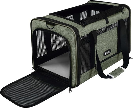 GAPZER Medium Cat Carrier Bag Lightweight, Soft-Sided Small Pet Carry Crate Teacup Breed Dogs, Top Loader Yorkie Kennel Sturdy Durable Mesh up to 15 lbs for Indoor House Dark Green