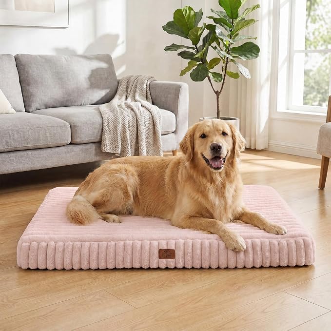 Orthopedic Dog Bed for Large Dog, Waterproof Pet Bed,Non-Slip Bottom and Egg-Crate Foam with Removable Washable Cover Crate Bed,Pink,36"x27"x3"