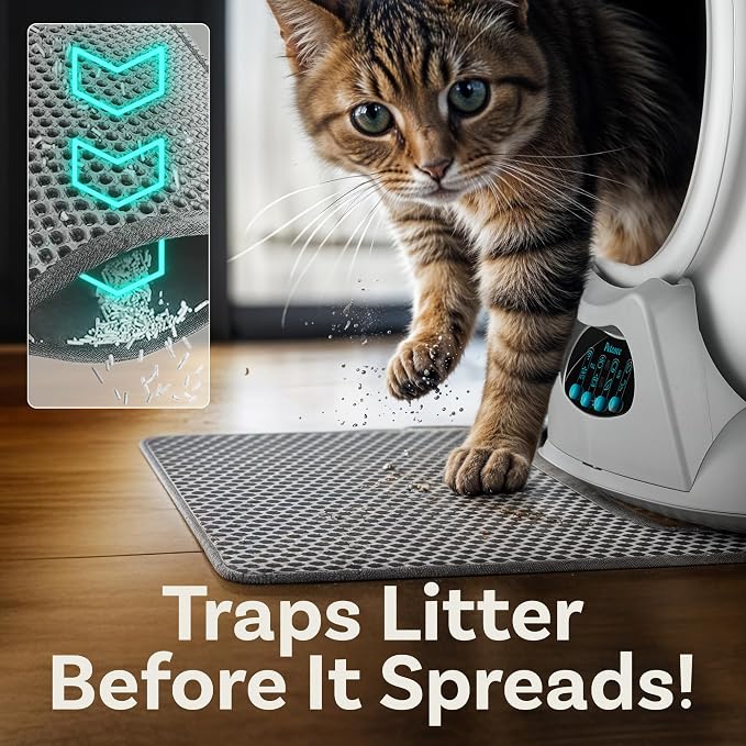 PetCove PurrTek Honeycomb Cat Litter Mat, Silicone Dual-Layer 19.7" x 15.8" | Silicone Cat Litter Rug Traps Litter from Paws, Waterproof Urine Resistant Base Litter Trapping Mat, Non-Slip, Rinse Clean