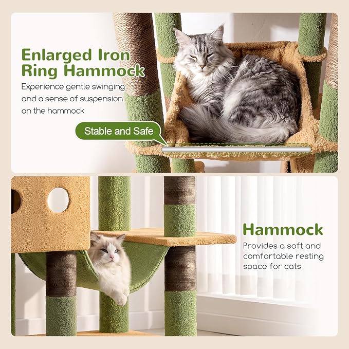 Globlazer 83inch Sturdy Cactus Multi-Level Tall Cat Tower, S83G, Green | Extra Large Heavy Duty Cat Tree for Indoor Large Adult Cats Kittens with 2 Cat Condo, 8 Scratching Post, 2 Hammock