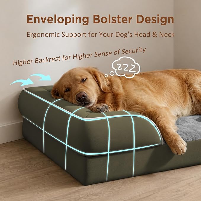Comfort Expression Orthopedic Dog Bed for Extra Large Dogs with Bolster | Waterproof Dog Couch Bed with Washable Cover & Non-Slip Bottom, Supportive Egg Crate Foam XL Pet Bed, 45x35 Inch