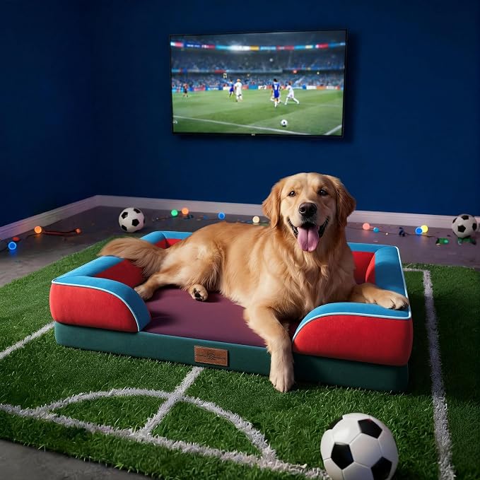 Comfort Expression Orthopedic Dog Bed for Extra Large Dogs with Bolster | Waterproof Dog Couch Bed with Washable Cover & Non-Slip Bottom, Supportive Egg Crate Foam XL Pet Bed, 45x35 Inch