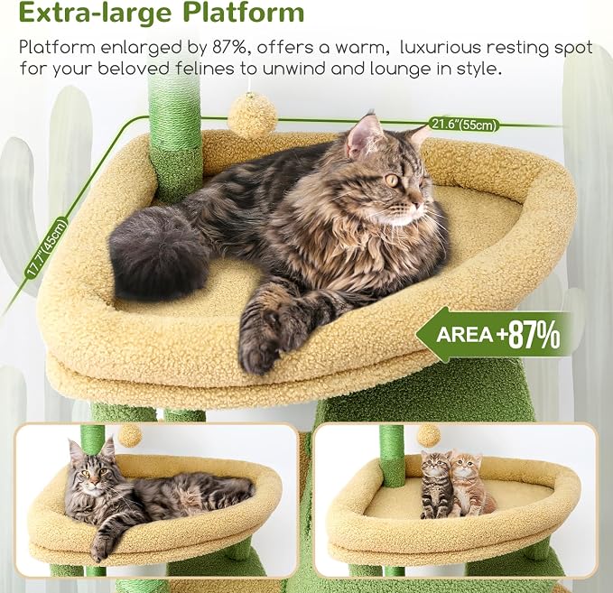 Globlazer Cactus Giant Cat Tree for Indoor Large Cats, 83in, F83, Green | XXL Cat Tower with 9 Scratching Posts for 20lb+ Heavy Duty Large Adult Cats