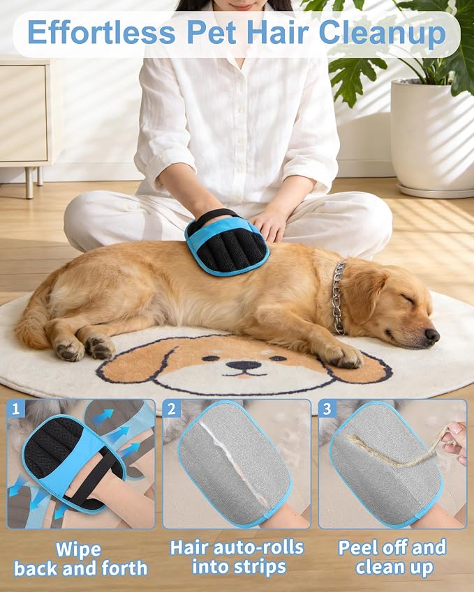 2 Pack Pet Hair Removal Glove, Five-Finger Tool for Dogs and Cats | Electrostatic Magic Brush, Reusable, for Furniture, Clothes and Car Seats, Grooming or Cleaning Needs(Blue)