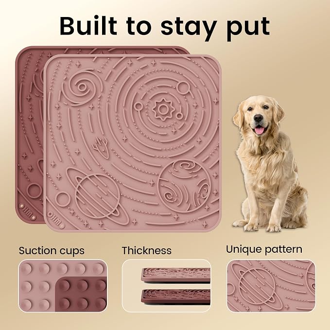 OHMO Lick Mat for Dogs and Cats(Large, Mars&Coral, 2pcs) Enrichment Accessories Toy Space Star Easy Clean Pet Slow Feeder/Suction Cups, Licking Pad for Anxiety Relief and Boredom Reduction