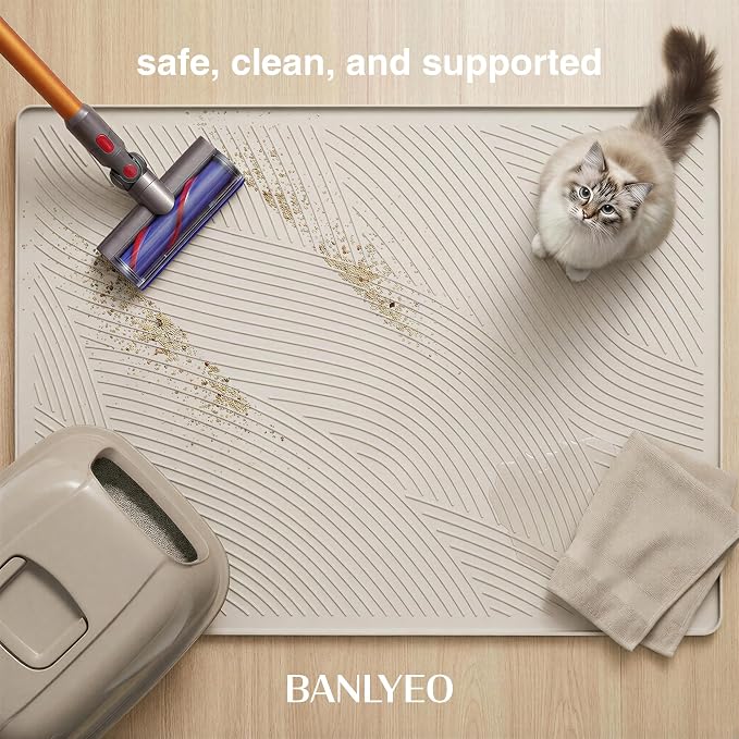 Cat Litter Box Mat - XL Extra Large Size 40 x 30 in, Water Proof, Kitty Litter Trapping Mat, Easy to Clean, Scatter Control, Odorless, Pet Supplies for Indoor Cats, Warm Beige