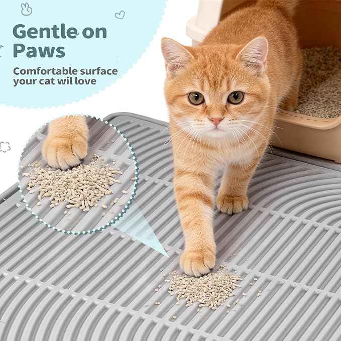 Silicone Cat Litter Mat, 40" x 28" Extra Large Cat Litter Trapping Mat for Litter Box with Raised Edge, Waterproof Cat Litter Tray Mat for Scatter Control, Soft on Kitty Paws, Non-Sip, Easy to Clean