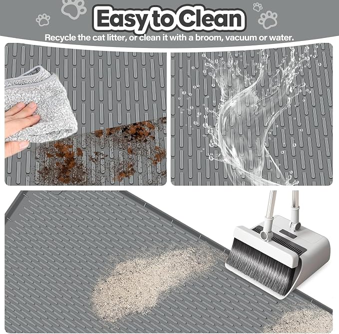 Kalolary Cat Litter Box Mats, Large 34" x 22" Silicone Cat Mat | Easy to Clean Kitty Litter Trapping Mat, Soft on Kitty Paws, Waterproof, Urine-Proof Kittys Litter Mats for Floor, Dark Grey