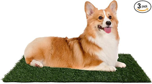 Artificial Grass Puppy Pee Pad for Dogs and Small Pets - Set of Three 23x18.5-Inch Reusable 3-Layer Turf Pads for Dogs - Indoor and Outdoor Fake Grass Potty Pet Supplies by PETMAKER