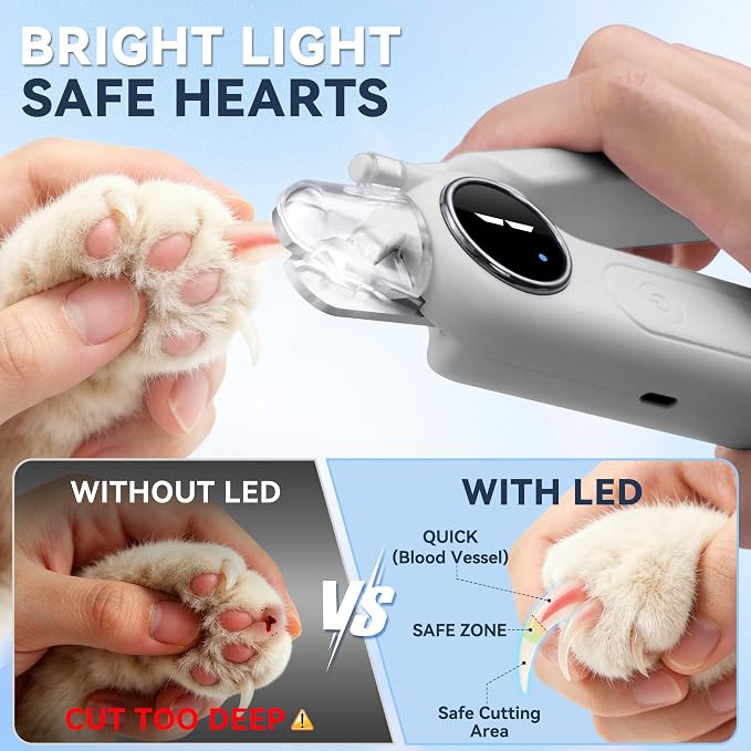 2-in-1 Quiet Electric Pet Nail Clipper & Grinder with Light for Dogs Cats (Gray) | Dual LED Lights,3-Speed Grinder,Nail Clipping Splash Guard,Type-C Rechargeable,Quiet Design for Anxious Dogs & Cats