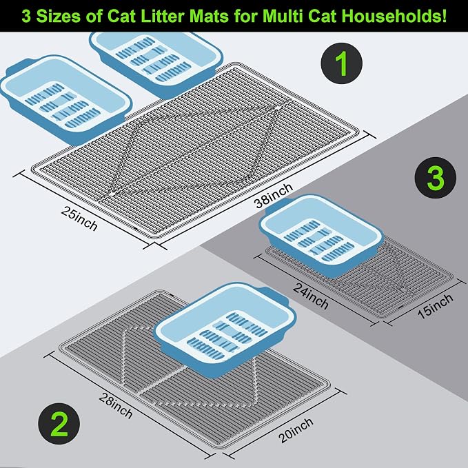 Mofason Rubber Large Cat Litter Mat, Grey Silicone Kitty Cat Litter Box Mat | Waterproof 28"x20" litter matt for cats; easy clean litter trapping catcher mat, cat litterbox mats, large pet mat cat indoor