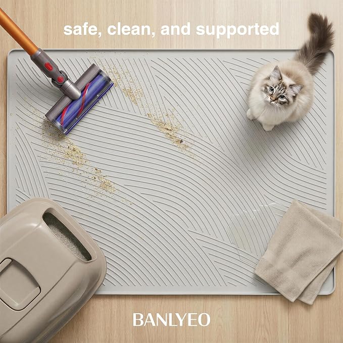 Cat Litter Box Mat - L Large Size 34 x 22 in, Water Proof, Kitty Litter Trapping Mat, Easy to Clean, Scatter Control, Odorless, Pet Supplies for Indoor Cats, Beige Gray