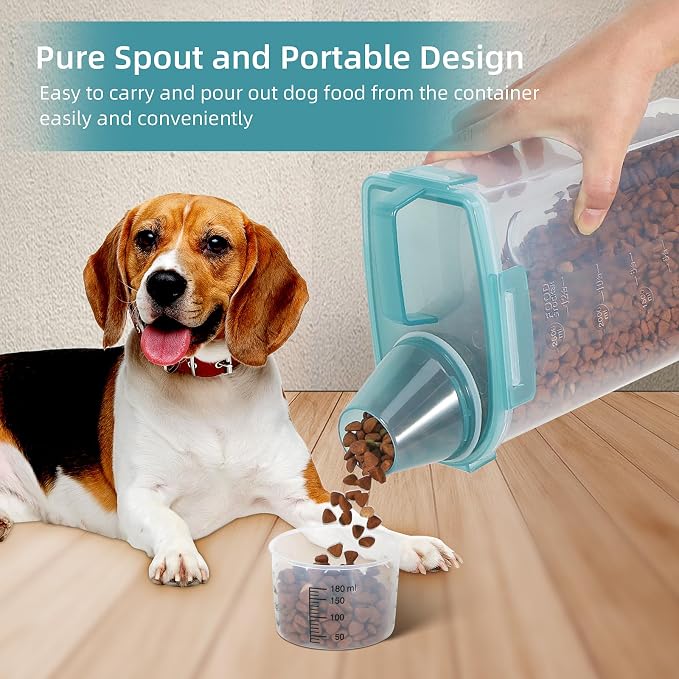 LEAWALK Airtight Small Cat Dog Pet Food Storage Containers BPA Free, with Large Pour Spout/1 Measuring Cup/ 4 Safety Locks and Double-layer Silicone Strip (Clear Blue x 2, 3L-2pack)