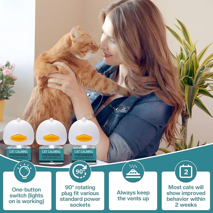 6 in 1 Cat Calming Diffuser Multicat Calming Pheromones Diffusers Relief Stress Scratching Anxiety Fighting 90 Days Calm Relaxing Pheromone for Cats kit