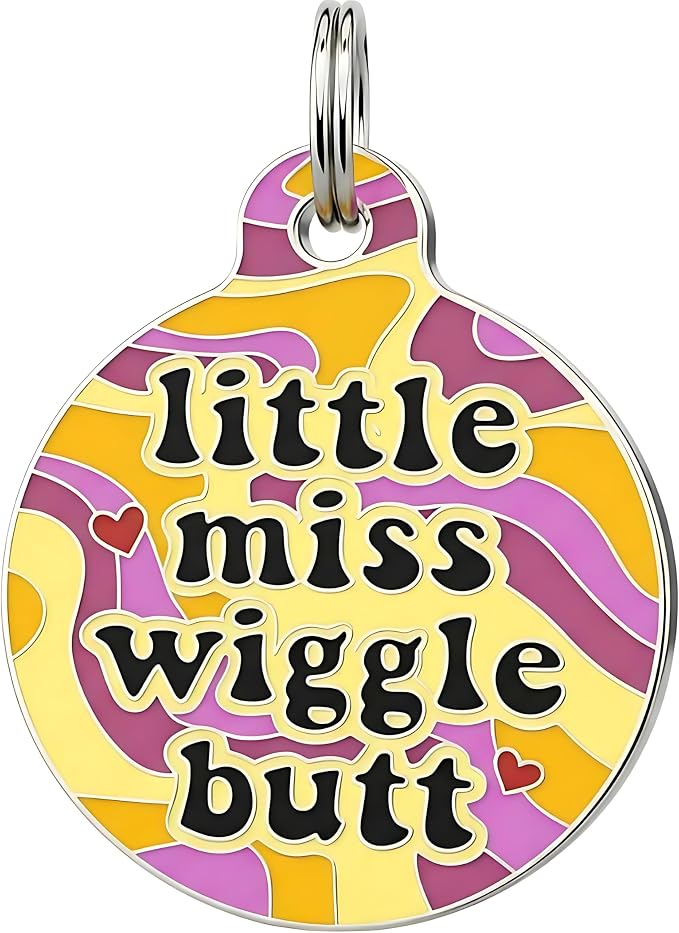 Bad Tags Personalized Dog and Cat ID Tags in 25+ Designs and 2 Sizes - 5 Lines of Custom Engraved Text - Funny Cute Personalized Pet Tags (Little Miss Wiggle Butt, Small (1 inch))