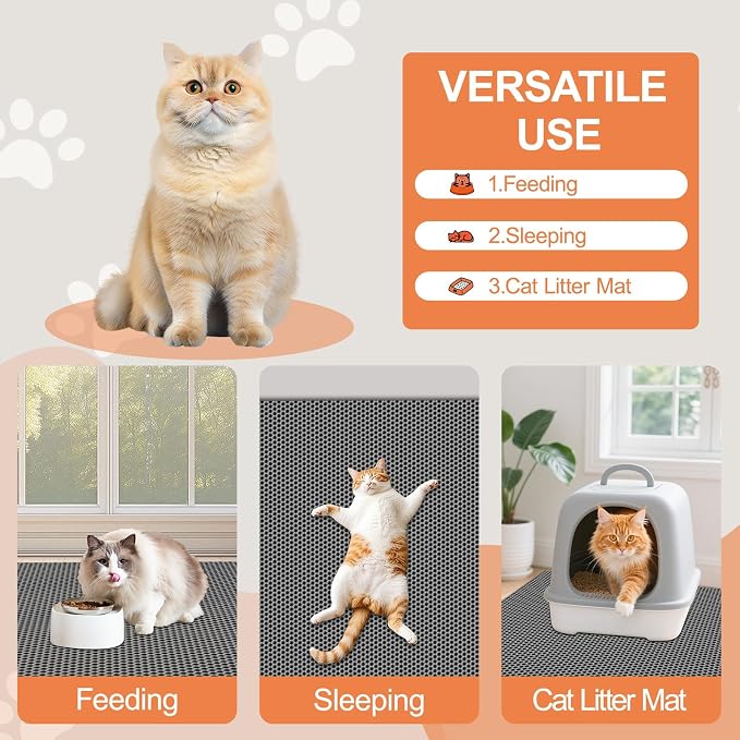 XL Extra Large Cat Litter Box Trapping Mat with Honeycomb Catcher for Indoor Kitty 36x30 Inch, Waterproof and Washable Easy Clean, Anti Tracking from Paws Mess Free, Heavy-duty Non slip