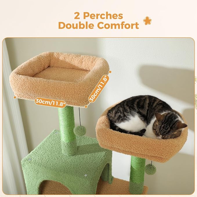 PAWZ Road 72" Cactus Cat Tree Tall Tower with Hammock&Condo for Large Cats | 20"×16" hammock for adult cats, tall cat tower with 7 scratching posts&pad, 2 large condos&top perches for multi-cats