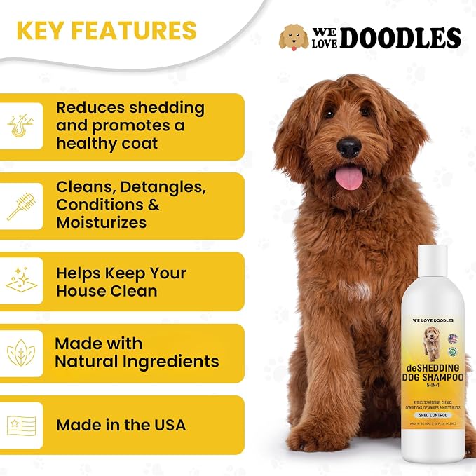 Deshedding Dog Shampoo & Conditioner, Anti Shed Puppy Wash, USA Made, 16OZ | Reduces Loose Hair & Fur, For Sensitive Skin, Natural, Best Shedding Shampoo for Dogs Like Golden Retriever, Husky, Shepherds
