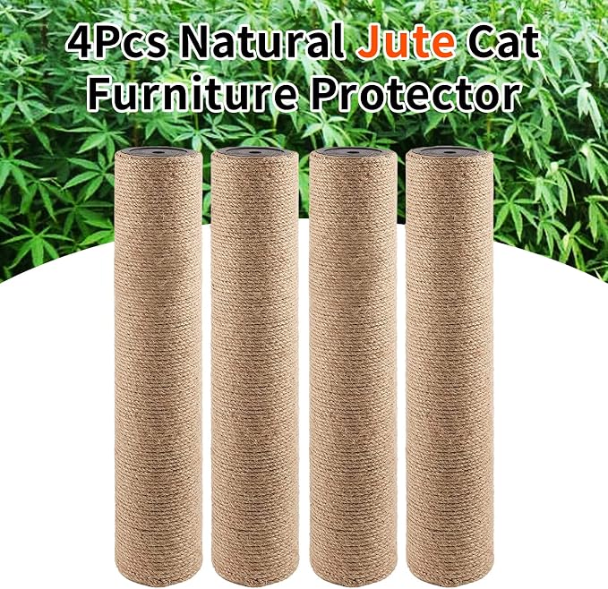 VCEPJH 4-Piece Cat Scratching Post Replacement - 15.7in Refill Pole Parts with Jute Rope - Cat Furniture Protector with M8 Screws for Cat Tree Tower (Yellow)