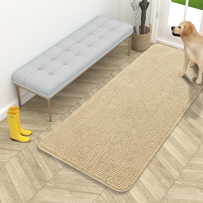 OLANLY Dog Door Mat for Muddy Paws 54x24, Super Absorbent Chenille Mud Mat | Sand, Absorbs Moisture and Dirt, Non-Slip Machine Washable Doormat, Quick-Drying Indoor Entryway Floor Carpet for Dogs