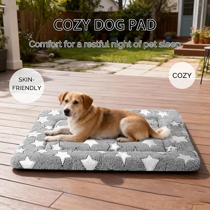 Dog Bed Mat, Reversible Crate Pad & Durable Dog Bed - Machine Washable Kennel Mat with Ultra Soft for Medium Dogs (Cool/Warm), 30" x 20", Grey&Star