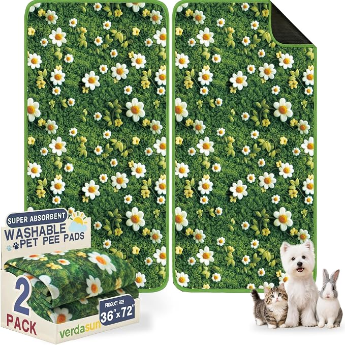 Washable Pee Pads for Dogs, Reusable Puppy Potty Training Pads, Ultra-Absorbent Thick Waterproof Leak-Proof Non-Slip Pads & Mat for Crate, Playpen, Floor, Whelping & Housebreaking , 2 Pack 36"x72"
