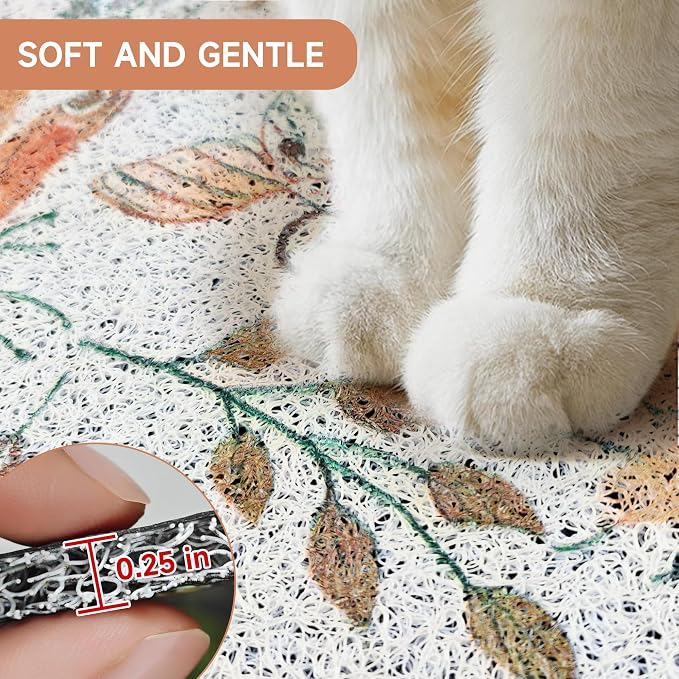 Cat Litter Mat, 35" x 23" Litter Mat, Traps 100% Cat Litter, Non-Slip Litter Box Trapping Mat, Cute Decor Litter Mat, Easy Clean for Scatter Control, Waterproof Urine Protection