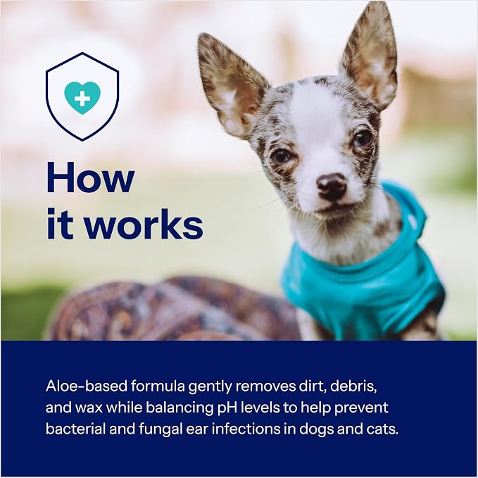 Aloe Otic Ear Cleaning Solution for Dogs & Cats, Gentle Routine Ear Cleanser with Aloe Vera, Helps Remove Wax & Dry Ears, 8 oz