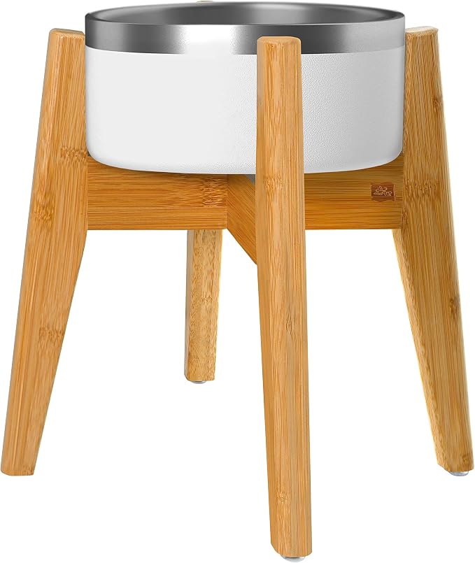 Dog Bowl Stand for Large Dogs - Adjustable, Bamboo | Use to Elevate, Raise Pet Food Water and Slow Feeder Bowls, Expandable with Locking Option, Non-Slip Feet, Stand Only