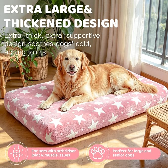 Orthopedic Dog Bed for Large Dogs with Removable Washable Cover(Pink Star, 35.0" L x 23.0" W x 3.2" Th)