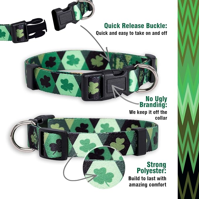 Native Pup St Patricks Dog Collar- Saint Patrick Green Shamrock Pet Collars- St. Patrick’s Lucky Irish- Cute Boy Girl Puppy Gift- Adjustable for Small, Medium, Large Breeds (Argyle, Medium)
