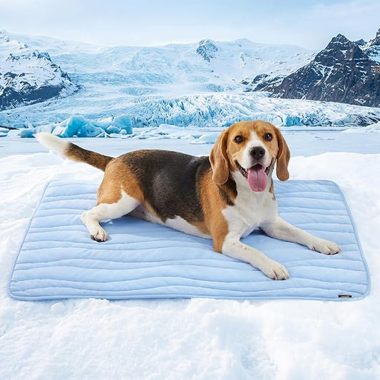 ZOMISIA Cooling Mat for Large Dogs - Thin Portable Pet Cooling Pad, Breathable and Washable Cool Fiber with Non-Slip Bottom, Outdoor Use for Summer, 36x27, Blue