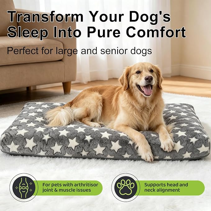 Orthopedic Dog Bed for Large Dogs, Washable Dog Mat with Removable Zippered Cover, Non-Slip Bottom, Comfort Crate Bed (Grey, L(35"*23"*3.1"))