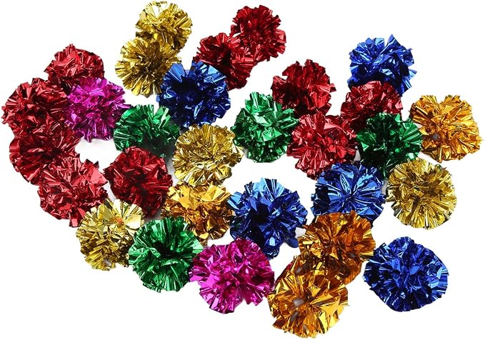 HERCHR 30 Pack Crinkle Balls Cats Sparkle Ball Colorful Mylar Balls Crinkle Paper Ball for Cats Interacting