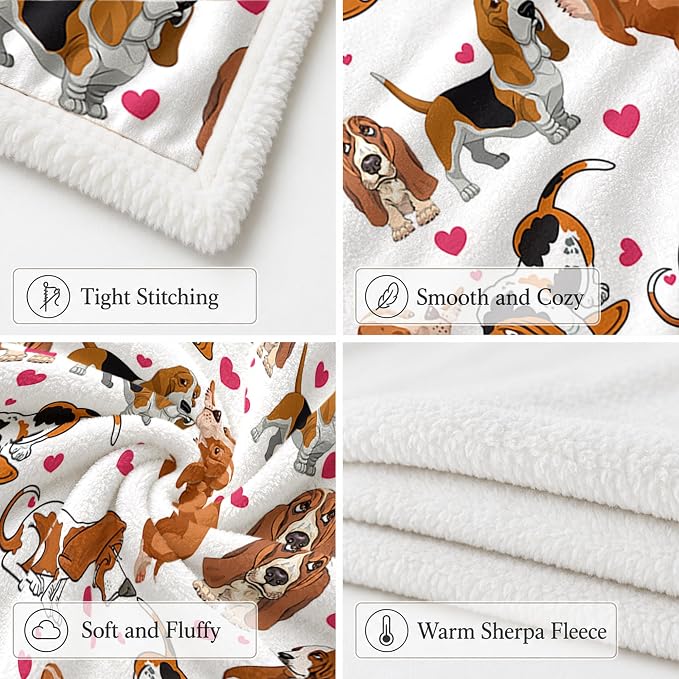 BlessLiving 50x60 Sherpa Fleece Throw Blanket, Basset Hound | sherpa fleece. basset hound print; for couch, bed, or sofa.