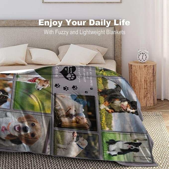 Artsadd Personalized Dog Blanket with Photos - Custom Dog Blanket, 60x80 inches, Fleece, White, Quilt, Pet Memorial Products, Casual, Heavy Weight, 1 Count