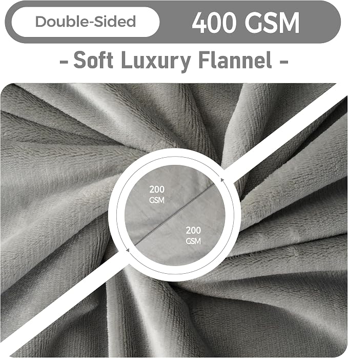 Waterproof Blanket for Bed 60"x80" | Light Grey Throw Blanket for Large Dogs Reversible Soft Flannel Leakproof Spill-Proof Dog Blanket for Couch Camping Travel