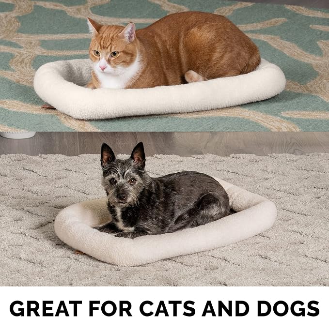 Furhaven Dog Bed for Large/Medium Dogs, 100% Washable, Sized to Fit Crates - Sherpa Fleece Bolster Crate Pad - Cream, Large