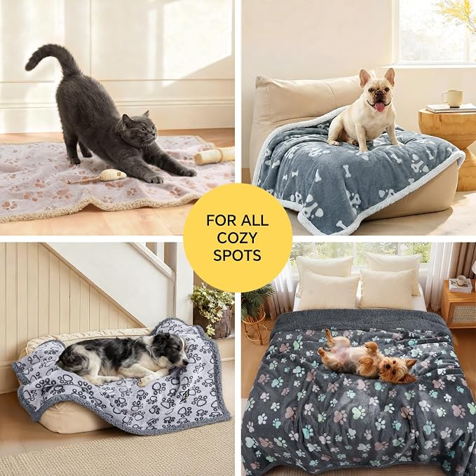 Luciphia Waterproof Pet Blankets Whith Paw Print for Couch Sofa Bed Cover, Liquid Pee Proof Soft Fluffy Dog Blanket Washable, Reversible Furniture Protection Puppy Cat, Khaki, X-Large（85" x 57"）