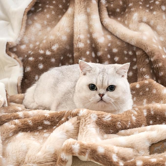 COZY KISS Waterproof Pet Blanket, Christmas Deer Print Blanket for Bed Couch Protector, Reversible Washable Plush Dog Faux Fur Throw for Puppy, Double Sided Cat Blanket, 30x40 inch, Brown