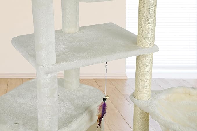Wang Xin Four Layer Big Cat Tree with Huge Cat Condo and Two Hammocks Scratch Pad,Beige