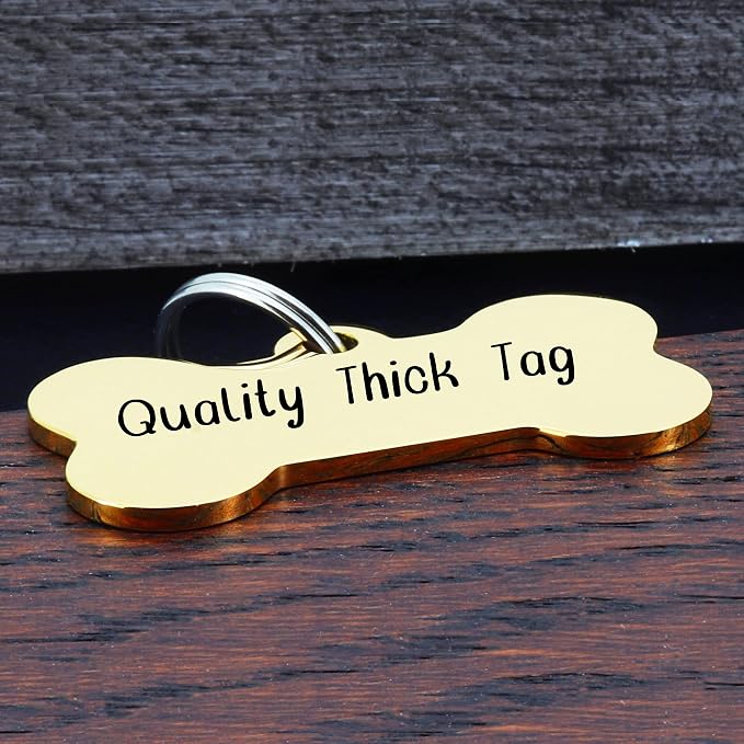 Ultra Joys Personalized Dog Tags for Pets - Durable Stainless Steel Customizable Dog Cat ID Tags - Dog Tags for Safety Optional Engraved on Both Sides -Bone Shape Dog Tag Small Size, Gold