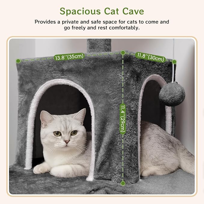 89 inch Cat Tree Tower - Extra Tall Multi-Level Cat Furniture with 2 Cozy Condos, Natural Sisal Scratching Posts, Plush Perches and Hammock for Large Indoor Cats (Black)