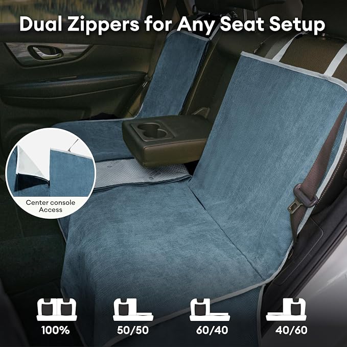 FUNNY FUZZY Dog Car Seat Cover for Back Seat, Back Seat Pet Cover for Dogs Waterproof, Scratchproof Dog Backseat Cover, Non-Slip Bench Car Seat Protector, Universal Fit Most Cars, SUVs, Trucks, Blue