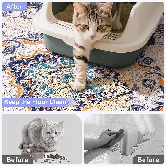 Bienbee Cat Litter Mat, 40" x 30" Dense Trapping Mesh for Litter Boxes | Litter Box Mat with PVC Mesh, Waterproof &Urineproof, Non-Slip Grip, Soft On Kitty Paws and Easy to Clean to Protect Floor