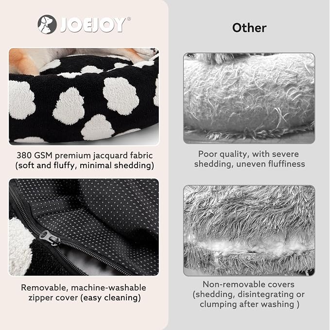 JOEJOY Donut Calming Small Dog Bed, Round Cat Beds for Indoor Cats with Removable Washable Cover, 23In Orthopedic Cute Puppy Kitten Pet Bed with Jacquard Shaggy Plush & Non Skid Bottom, Black